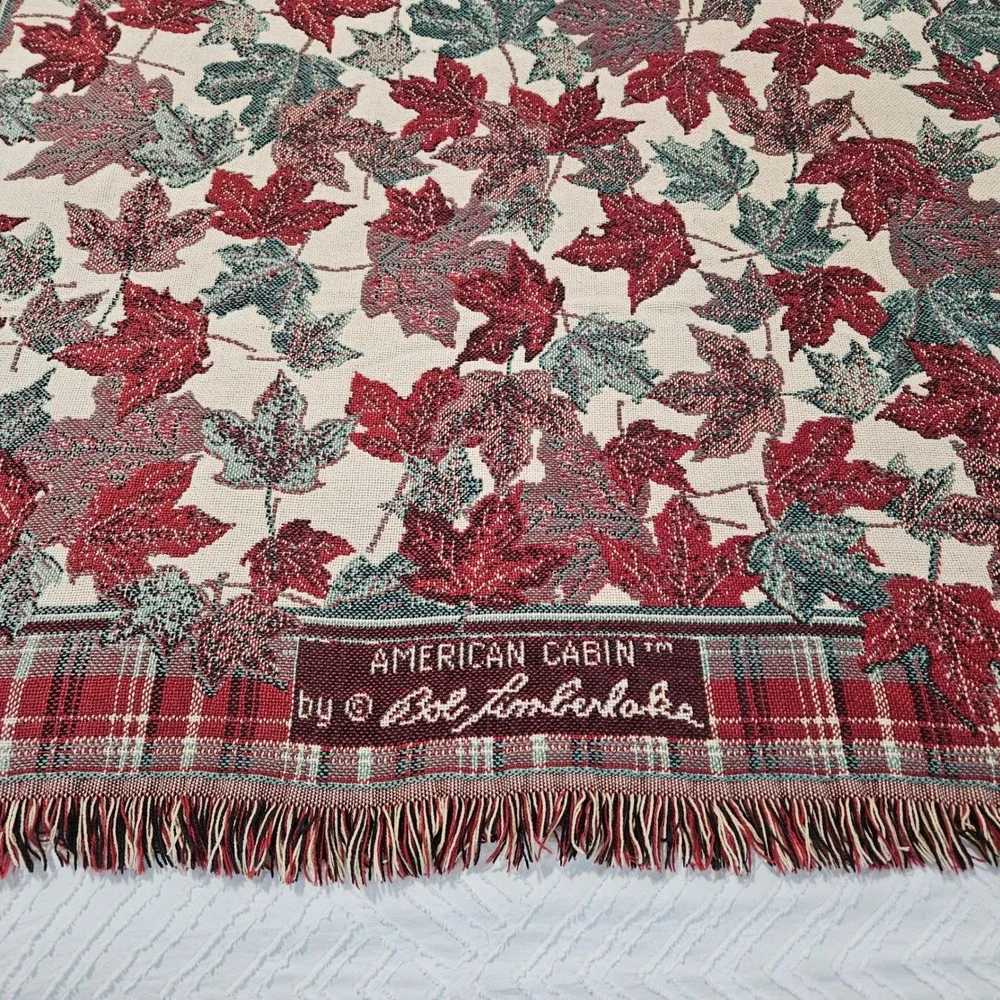 Vintage Bob Timberlake American Cabin Throw Blanket Fall Leaves Cotton Plaid USA